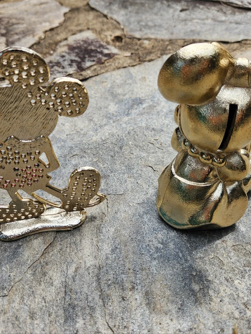 Mickey Earring Tree And Minnie Bank. Both Are Metal 1980's Era Collectibles.
